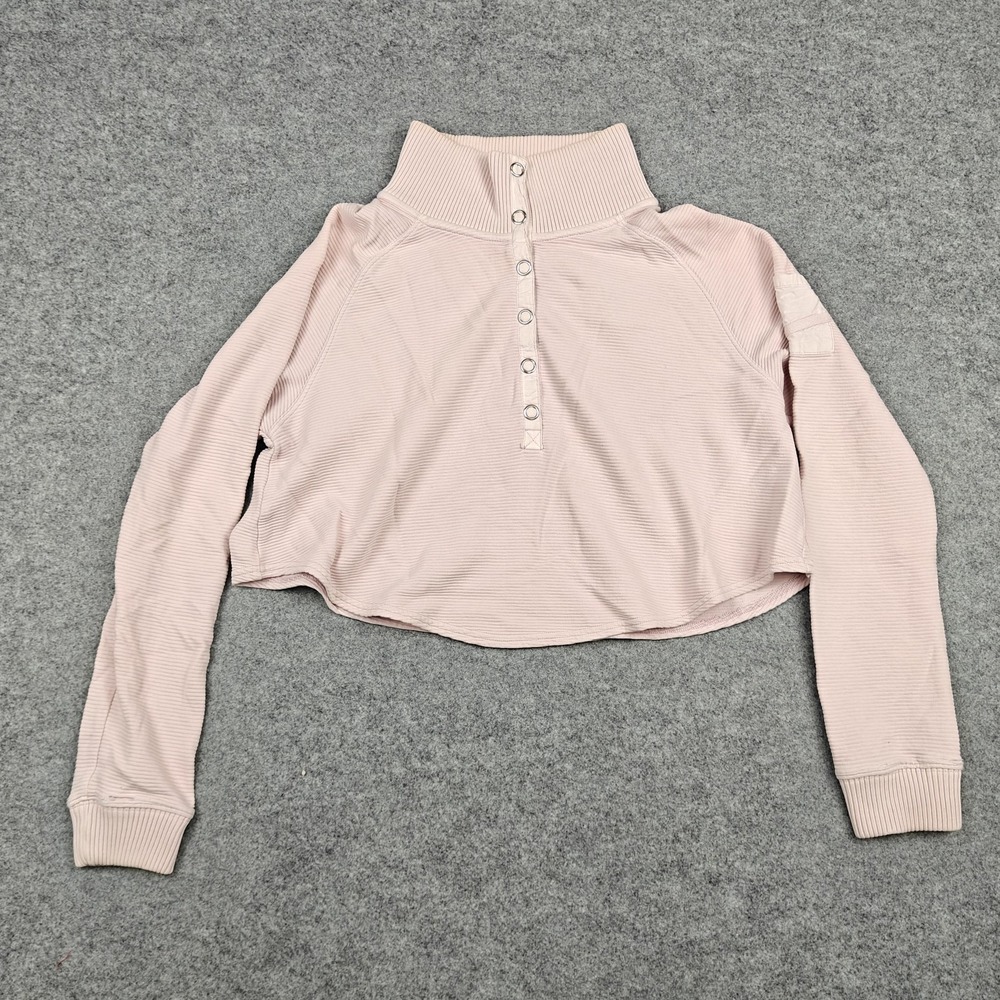 Free People Movement Sweatshirt Womens XS Pink Mock Neck Snap Henley Cropped
